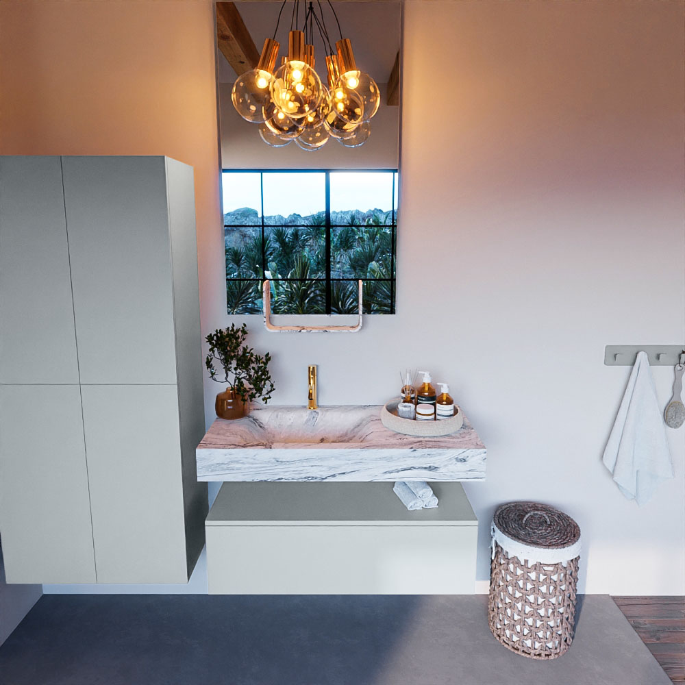 MONDIAZ ALAN-DLUX 100cm mueble de baño Clay 1 cajón. Lavabo CLOUD Izquierda 1 orificio color Glace. 2 MONDIAZ ALAN-DLUX 100cm mueble de baño Clay 1 cajón. Lavabo CLOUD Izquierda 1 orificio color Glace. - Imagen 2