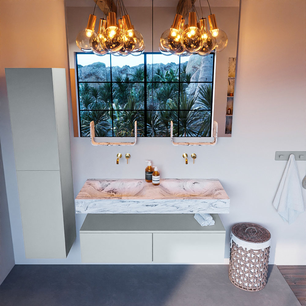 MONDIAZ ALAN-DLUX 120cm mueble de baño Clay 2 cajones. Lavabo CLOUD Doble sin orificios color Glace. 2 MONDIAZ ALAN-DLUX 120cm mueble de baño Clay 2 cajones. Lavabo CLOUD Doble sin orificios color Glace. - Imagen 2