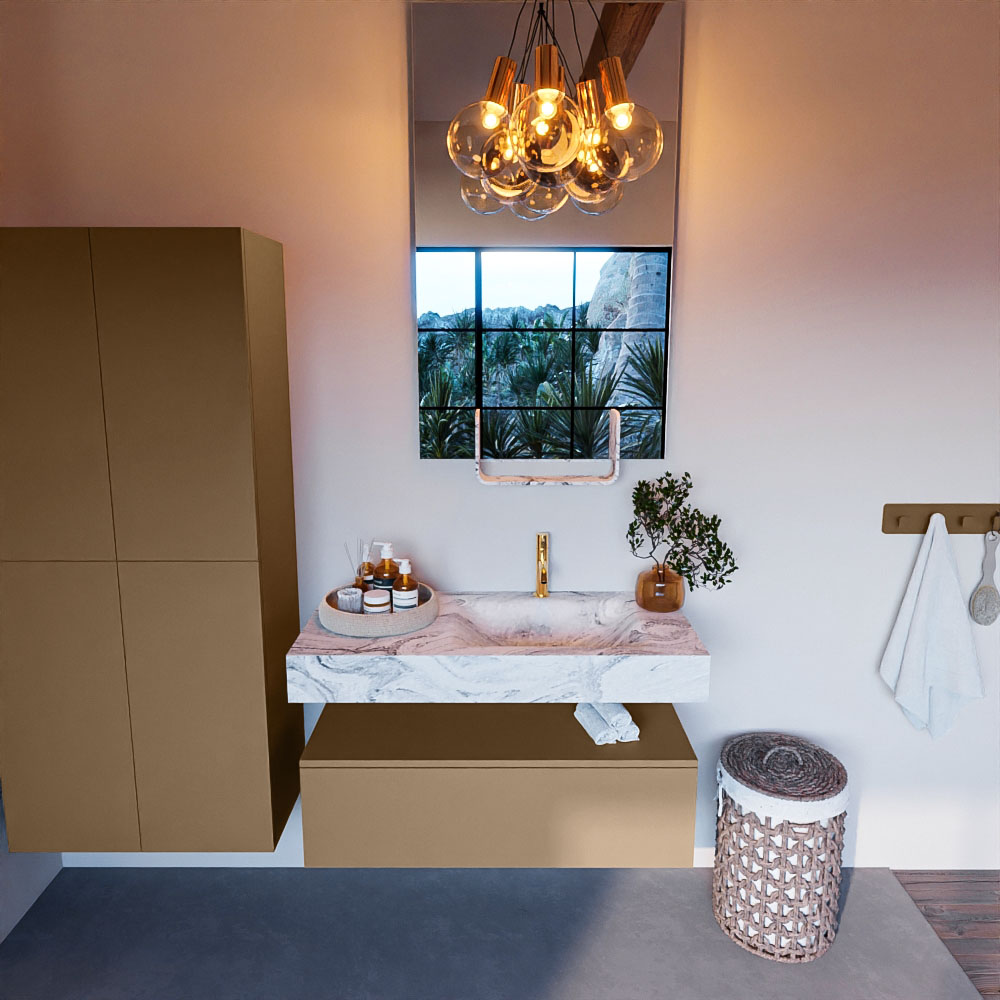 MONDIAZ ALAN-DLUX 100cm mueble de baño Oro 1 cajón. Lavabo CLOUD Derecho 1 orificio color Glace. 2 MONDIAZ ALAN-DLUX 100cm mueble de baño Oro 1 cajón. Lavabo CLOUD Derecho 1 orificio color Glace. - Imagen 2