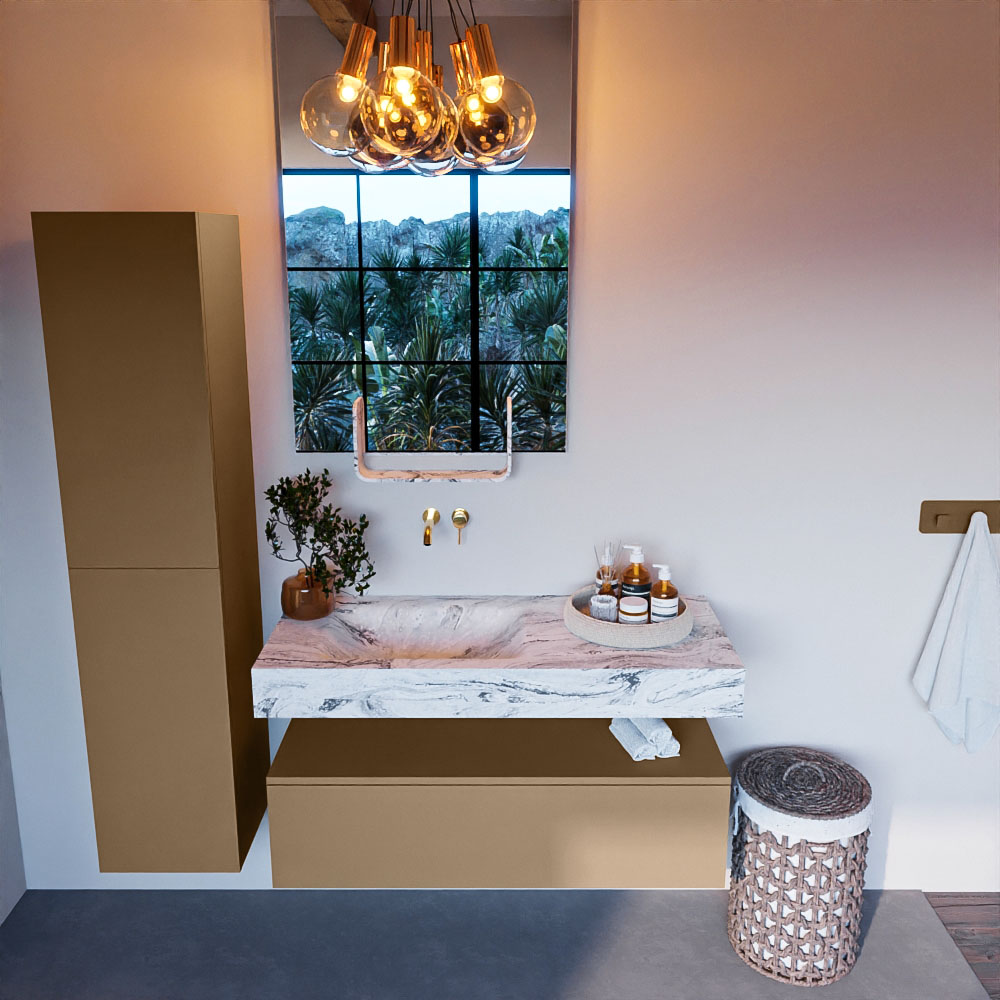 MONDIAZ ALAN-DLUX 110cm mueble de baño Oro 1 cajón. Lavabo CLOUD Izquierda sin orificios color Glace. 2 MONDIAZ ALAN-DLUX 110cm mueble de baño Oro 1 cajón. Lavabo CLOUD Izquierda sin orificios color Glace. - Imagen 2