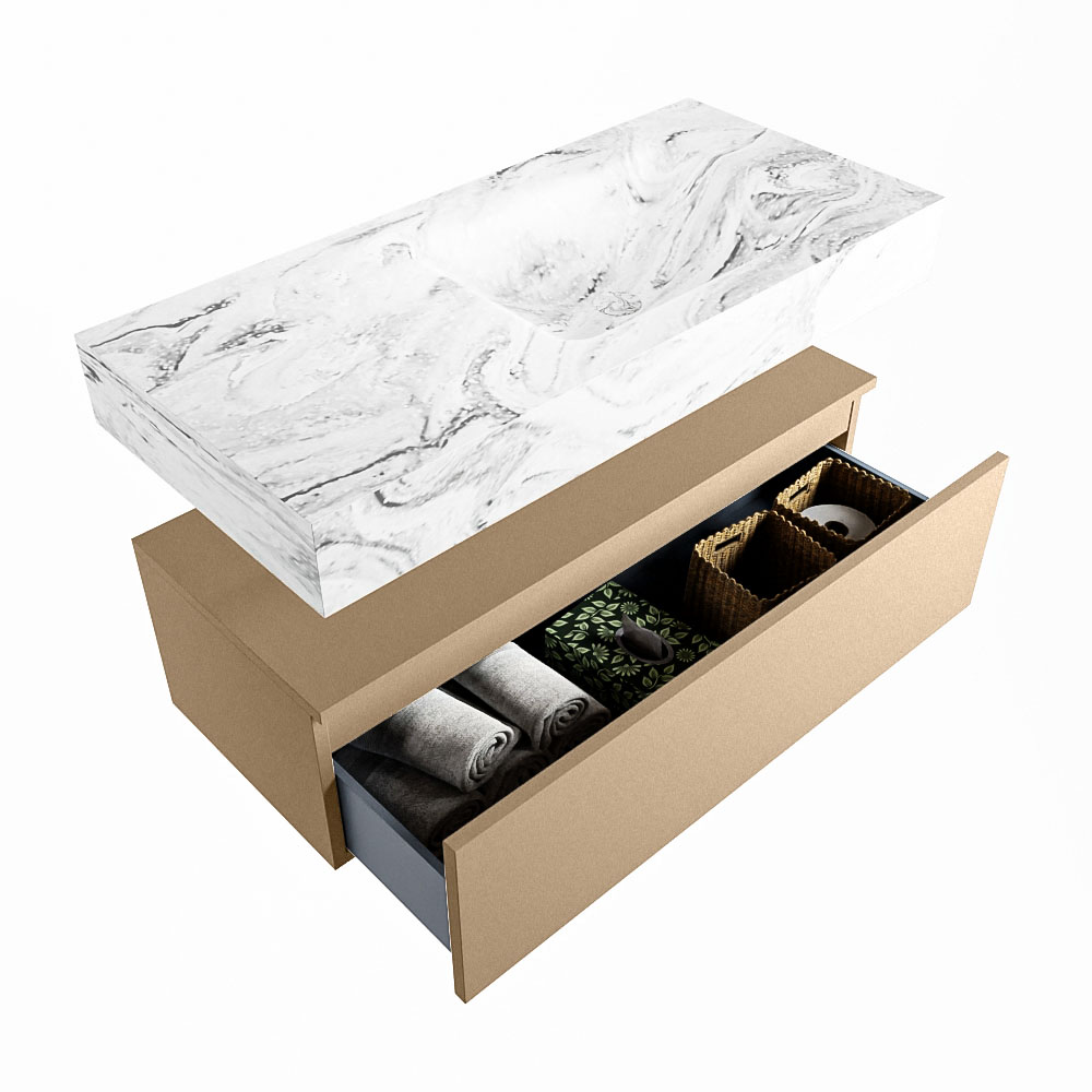 MONDIAZ ALAN-DLUX 100cm mueble de baño Oro 1 cajón. Lavabo CLOUD Derecho 1 orificio color Glace. 6 MONDIAZ ALAN-DLUX 100cm mueble de baño Oro 1 cajón. Lavabo CLOUD Derecho 1 orificio color Glace. - Imagen 6