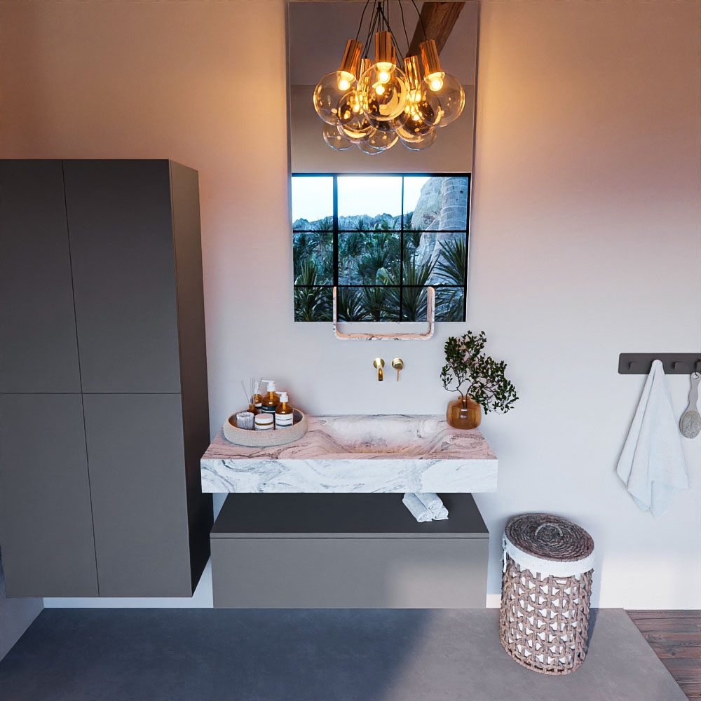 MONDIAZ ALAN-DLUX 100cm mueble de baño Plata 1 cajón. Lavabo CLOUD Derecho sin orificios color Glace. 2 MONDIAZ ALAN-DLUX 100cm mueble de baño Plata 1 cajón. Lavabo CLOUD Derecho sin orificios color Glace. - Imagen 2