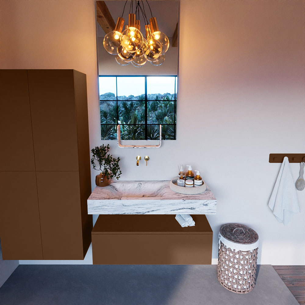 MONDIAZ ALAN-DLUX 100cm mueble de baño Rust 1 cajón. Lavabo CLOUD Izquierda sin orificios color Glace. 2 MONDIAZ ALAN-DLUX 100cm mueble de baño Rust 1 cajón. Lavabo CLOUD Izquierda sin orificios color Glace. - Imagen 2