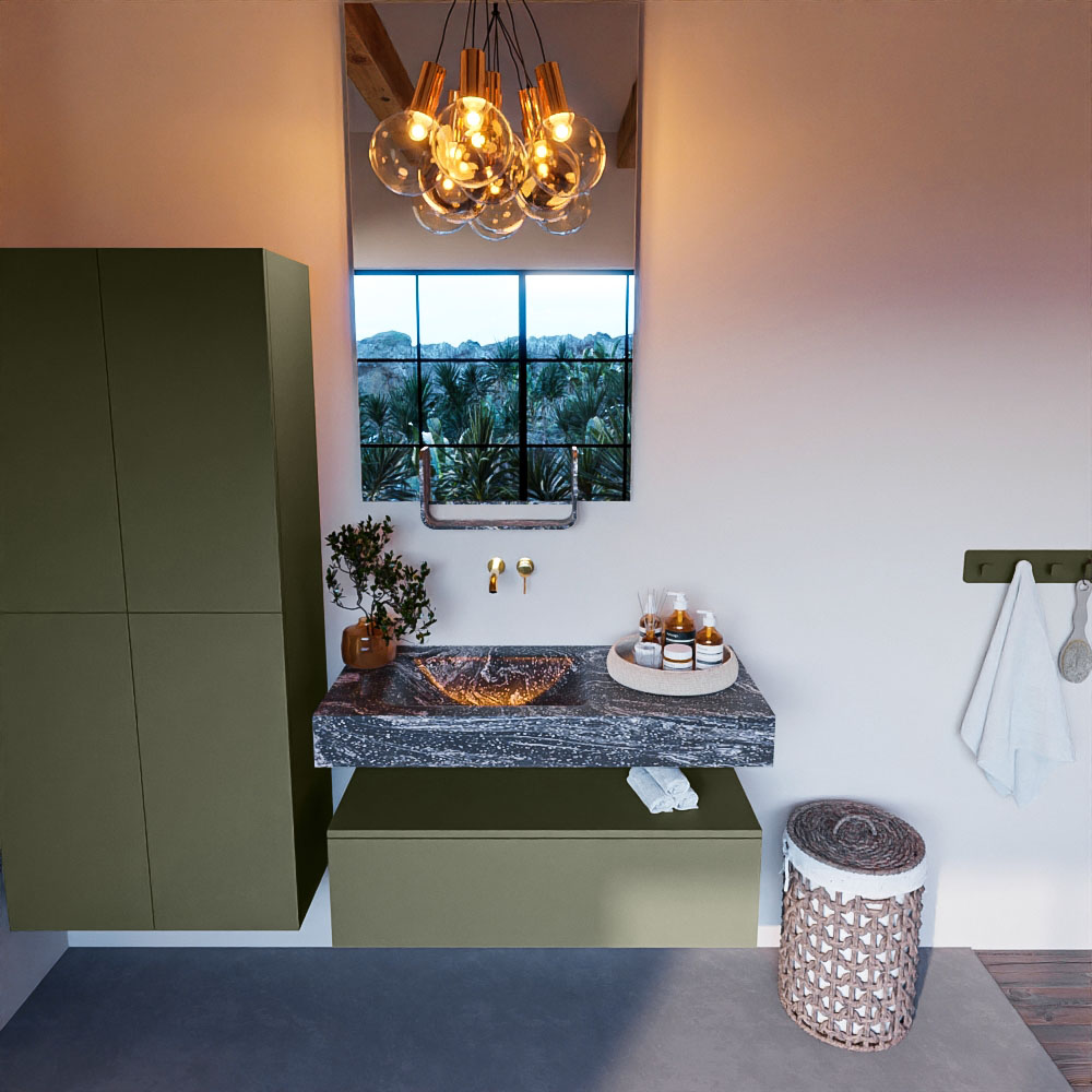 MONDIAZ ALAN-DLUX 100cm mueble de baño Army 1 cajón. Lavabo CLOUD Izquierda sin orificios color Lava. 2 MONDIAZ ALAN-DLUX 100cm mueble de baño Army 1 cajón. Lavabo CLOUD Izquierda sin orificios color Lava. - Imagen 2