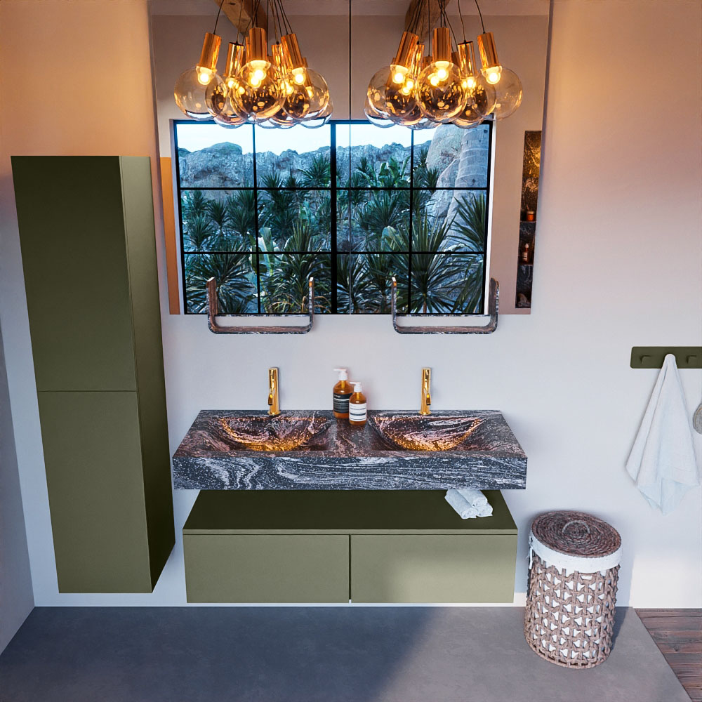 MONDIAZ ALAN-DLUX 120cm mueble de baño Army 2 cajones. Lavabo CLOUD Doble 2 orificios color Lava. 2 MONDIAZ ALAN-DLUX 120cm mueble de baño Army 2 cajones. Lavabo CLOUD Doble 2 orificios color Lava. - Imagen 2