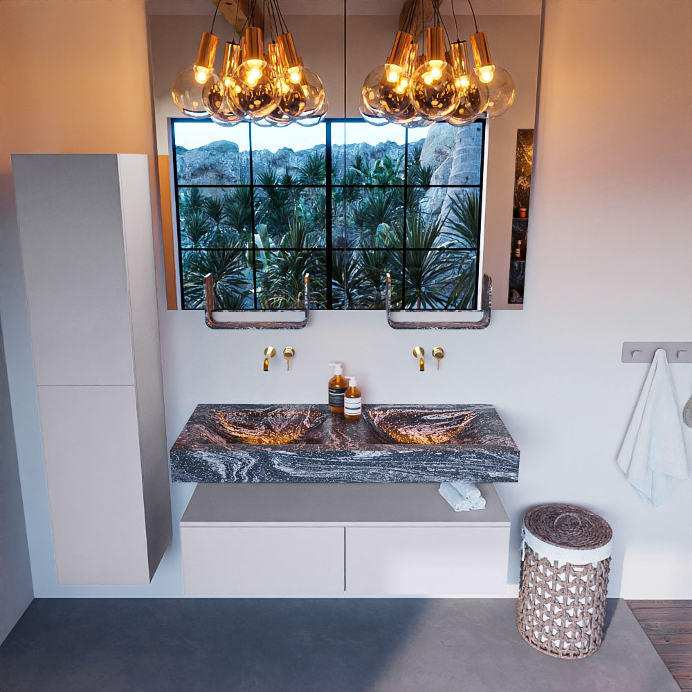 MONDIAZ ALAN-DLUX 120cm mueble de baño Cale 2 cajones. Lavabo CLOUD Doble sin orificios color Lava. 2 MONDIAZ ALAN-DLUX 120cm mueble de baño Cale 2 cajones. Lavabo CLOUD Doble sin orificios color Lava. - Imagen 2