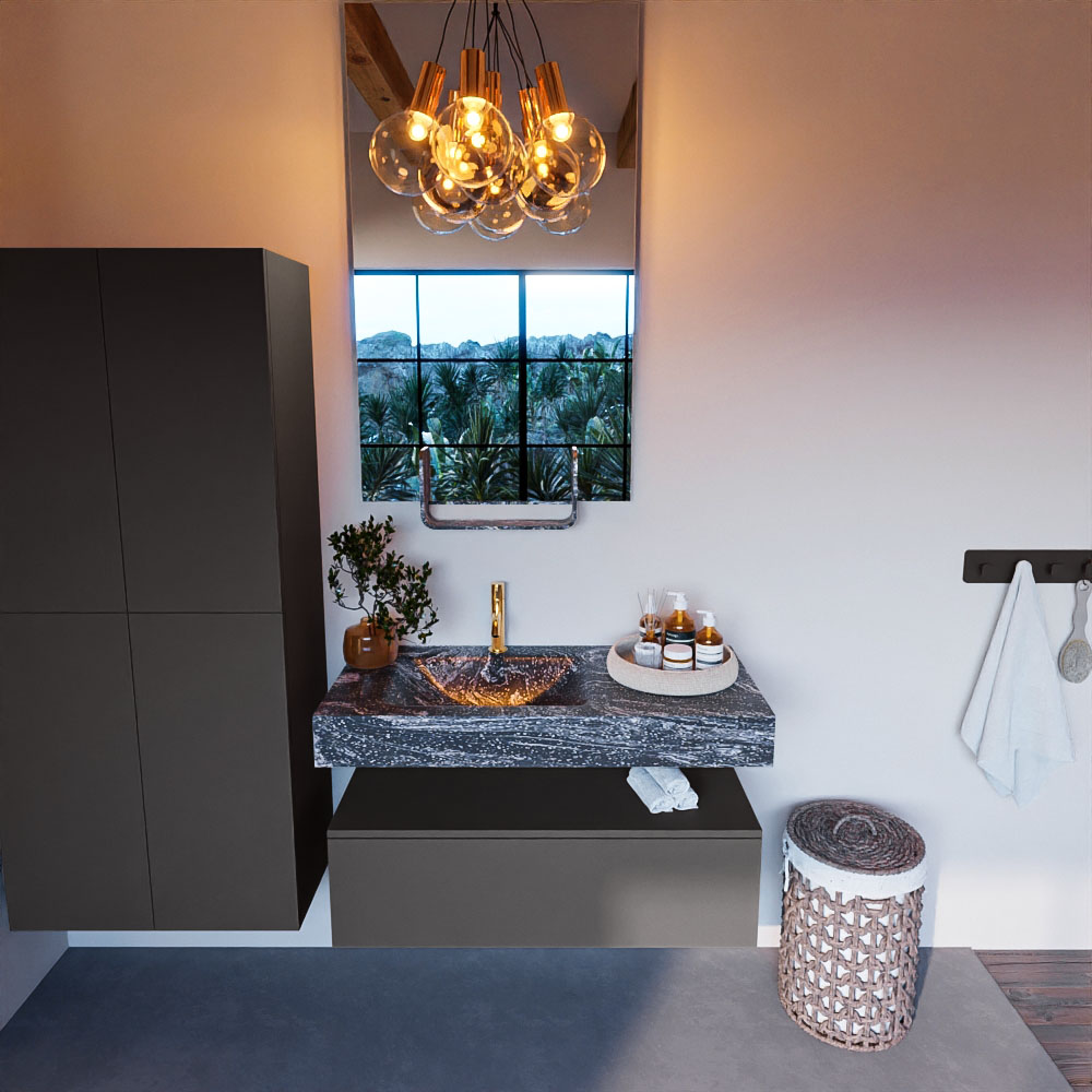 MONDIAZ ALAN-DLUX 100cm mueble de baño Dark Grey 1 cajón. Lavabo CLOUD Izquierda 1 orificio color Lava. 2 MONDIAZ ALAN-DLUX 100cm mueble de baño Dark Grey 1 cajón. Lavabo CLOUD Izquierda 1 orificio color Lava. - Imagen 2