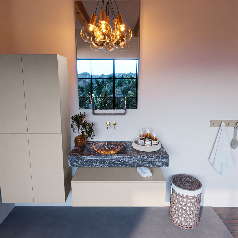 MONDIAZ ALAN-DLUX 100cm mueble de baño Linen 1 cajón. Lavabo CLOUD Izquierda sin orificios color Lava. 2 MONDIAZ ALAN-DLUX 100cm mueble de baño Linen 1 cajón. Lavabo CLOUD Izquierda sin orificios color Lava. - Imagen 2