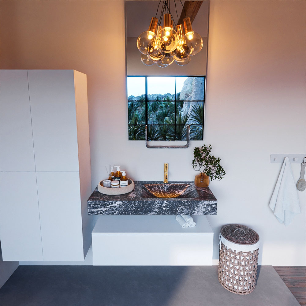 MONDIAZ ALAN-DLUX 100cm mueble de baño Talc 1 cajón. Lavabo CLOUD Derecho 1 orificio color Lava. 2 MONDIAZ ALAN-DLUX 100cm mueble de baño Talc 1 cajón. Lavabo CLOUD Derecho 1 orificio color Lava. - Imagen 2