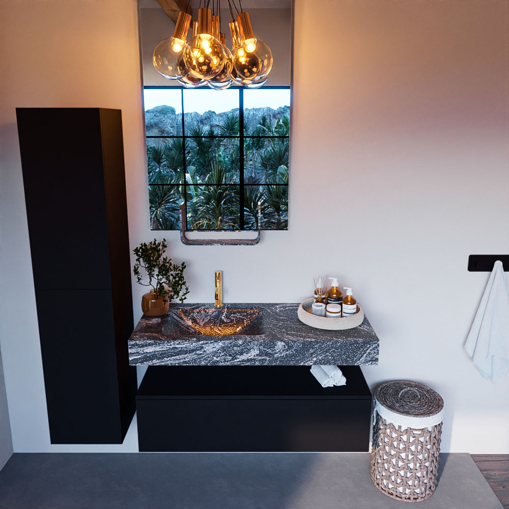MONDIAZ ALAN-DLUX 110cm mueble de baño Urban 1 cajón. Lavabo CLOUD Izquierda 1 orificio color Lava. 2 MONDIAZ ALAN-DLUX 110cm mueble de baño Urban 1 cajón. Lavabo CLOUD Izquierda 1 orificio color Lava. - Imagen 2