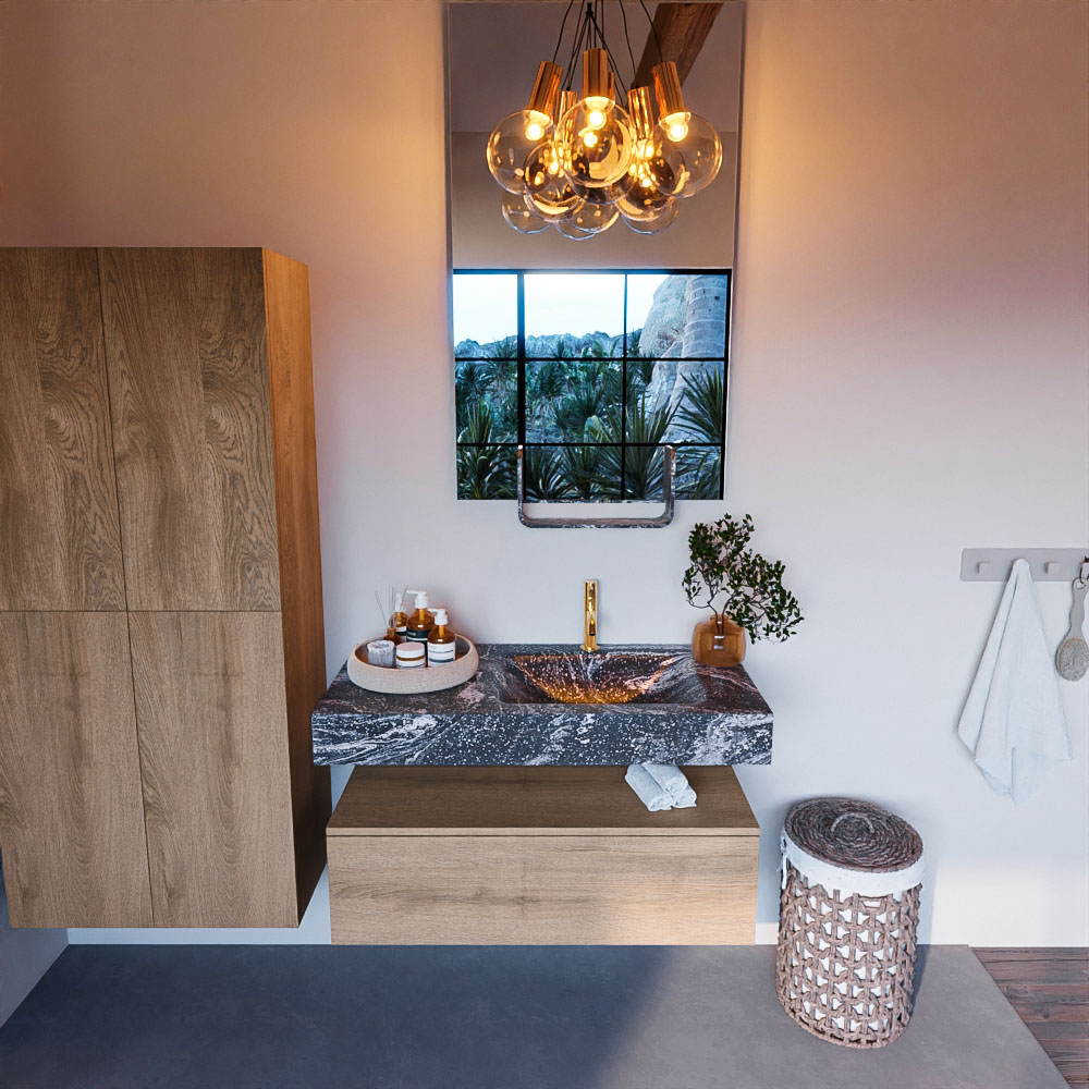 MONDIAZ ALAN-DLUX 100cm mueble de baño Washed Oak 1 cajón. Lavabo CLOUD Derecho 1 orificio color Lava. 2 MONDIAZ ALAN-DLUX 100cm mueble de baño Washed Oak 1 cajón. Lavabo CLOUD Derecho 1 orificio color Lava. - Imagen 2