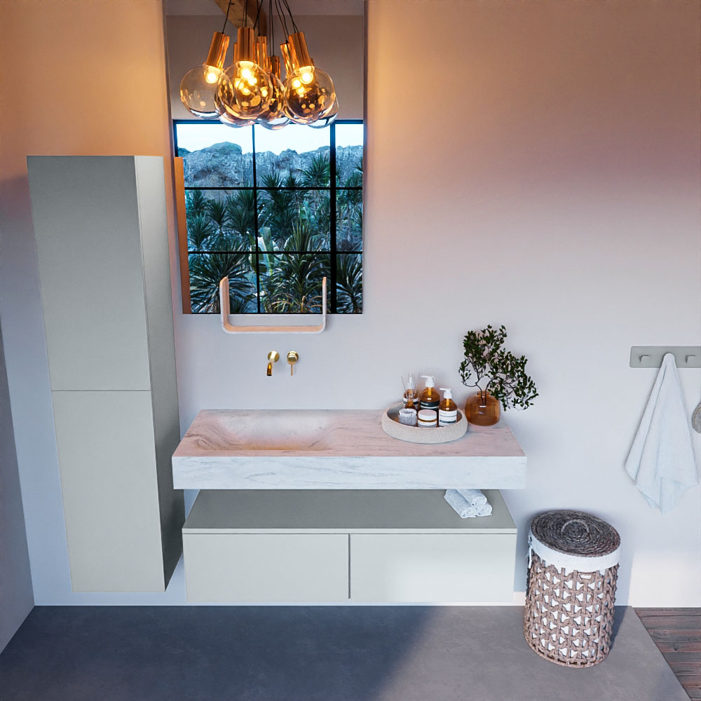 MONDIAZ ALAN-DLUX 120cm mueble de baño Clay 2 cajones. Lavabo CLOUD Izquierda sin orificios color Opalo. 2 MONDIAZ ALAN-DLUX 120cm mueble de baño Clay 2 cajones. Lavabo CLOUD Izquierda sin orificios color Opalo. - Imagen 2