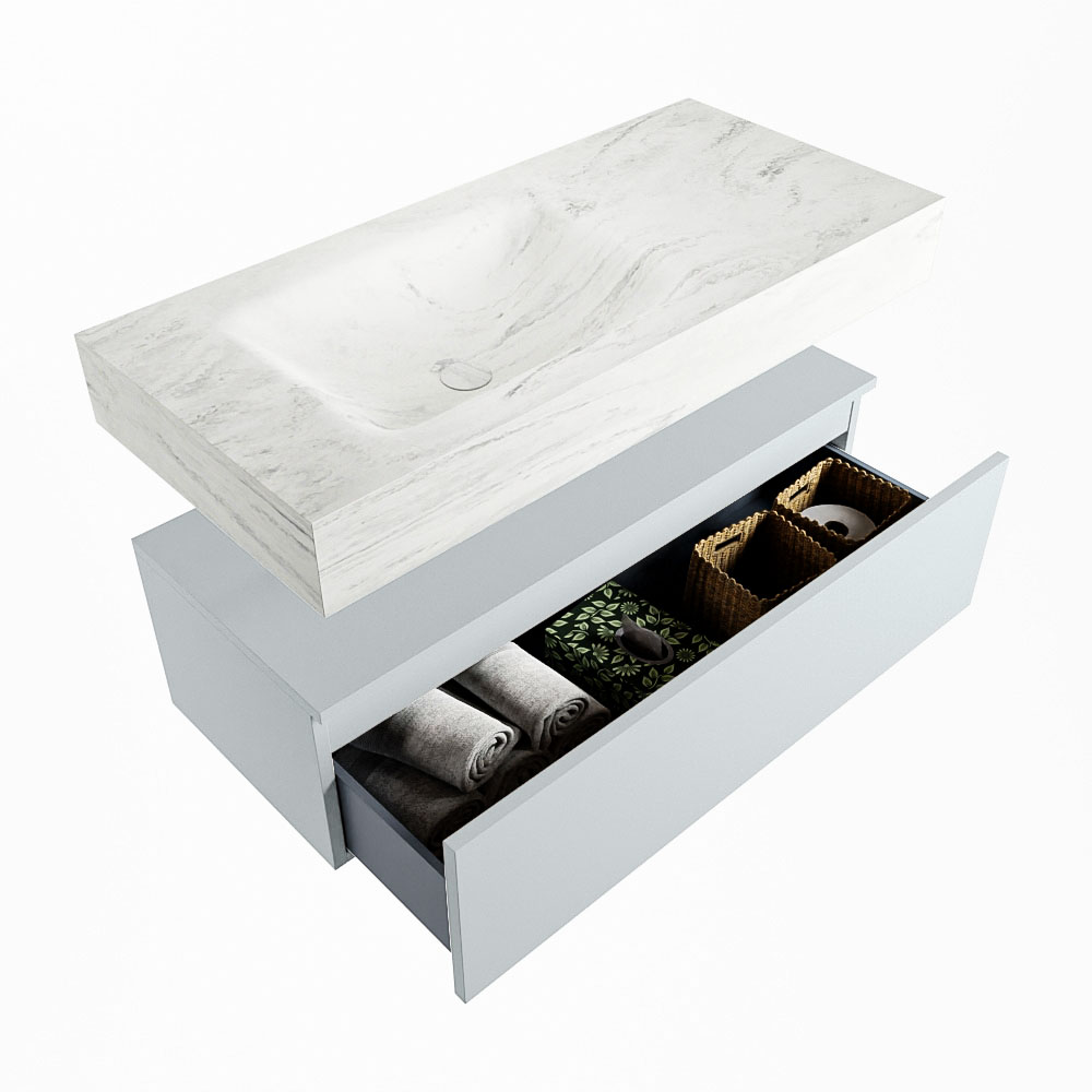 MONDIAZ ALAN-DLUX 100cm mueble de baño Clay 1 cajón. Lavabo CLOUD Izquierda 1 orificio color Opalo. 6 MONDIAZ ALAN-DLUX 100cm mueble de baño Clay 1 cajón. Lavabo CLOUD Izquierda 1 orificio color Opalo. - Imagen 6