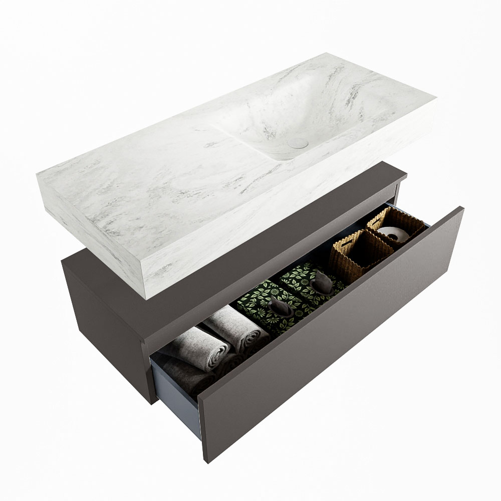 MONDIAZ ALAN-DLUX 110cm mueble de baño Dark Grey 1 cajón. Lavabo CLOUD Derecho sin orificios color Opalo. 6 MONDIAZ ALAN-DLUX 110cm mueble de baño Dark Grey 1 cajón. Lavabo CLOUD Derecho sin orificios color Opalo. - Imagen 6