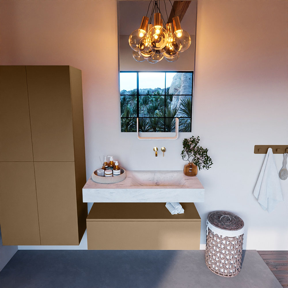 MONDIAZ ALAN-DLUX 100cm mueble de baño Oro 1 cajón. Lavabo CLOUD Derecho sin orificios color Opalo. 2 MONDIAZ ALAN-DLUX 100cm mueble de baño Oro 1 cajón. Lavabo CLOUD Derecho sin orificios color Opalo. - Imagen 2