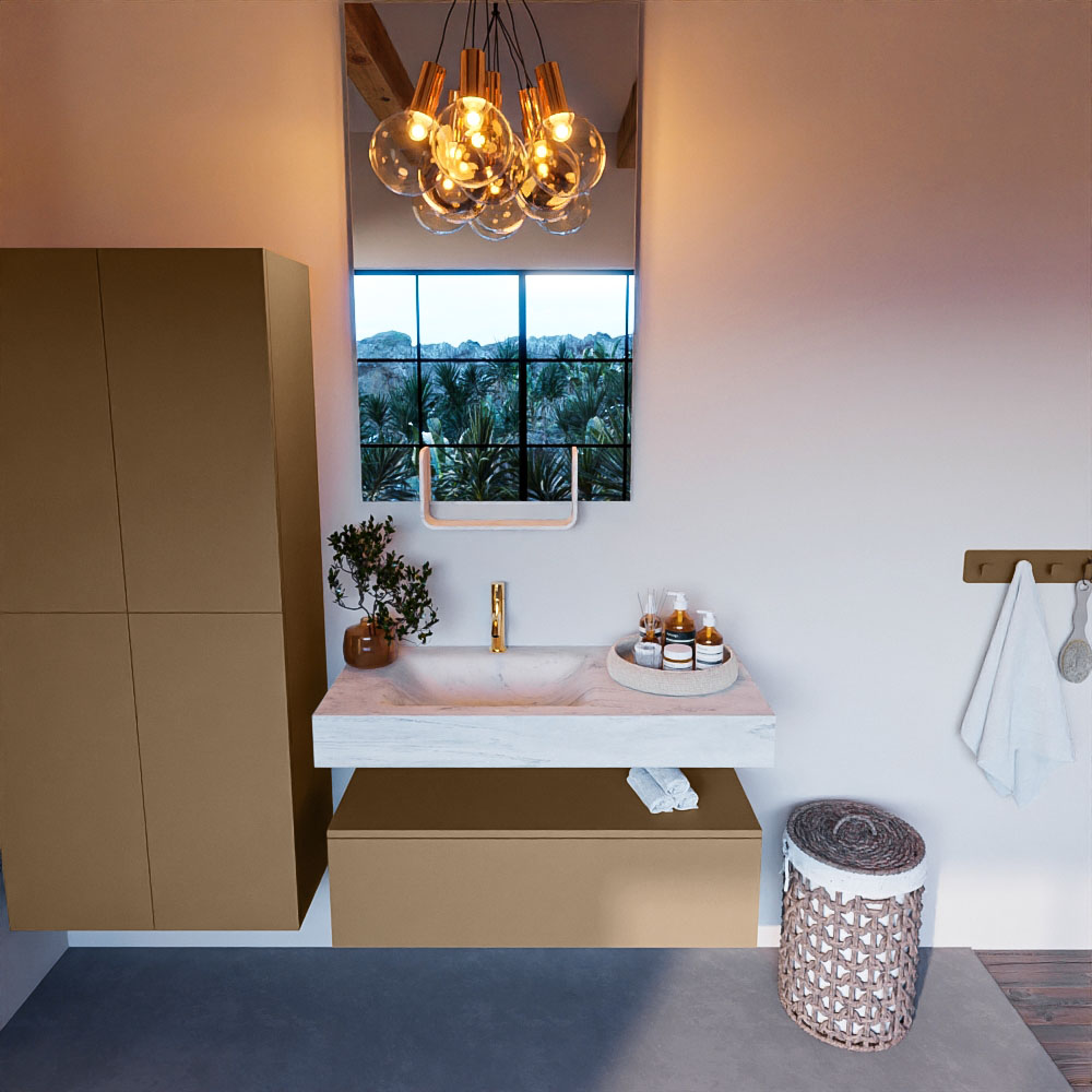 MONDIAZ ALAN-DLUX 100cm mueble de baño Oro 1 cajón. Lavabo CLOUD Izquierda 1 orificio color Opalo. 2 MONDIAZ ALAN-DLUX 100cm mueble de baño Oro 1 cajón. Lavabo CLOUD Izquierda 1 orificio color Opalo. - Imagen 2