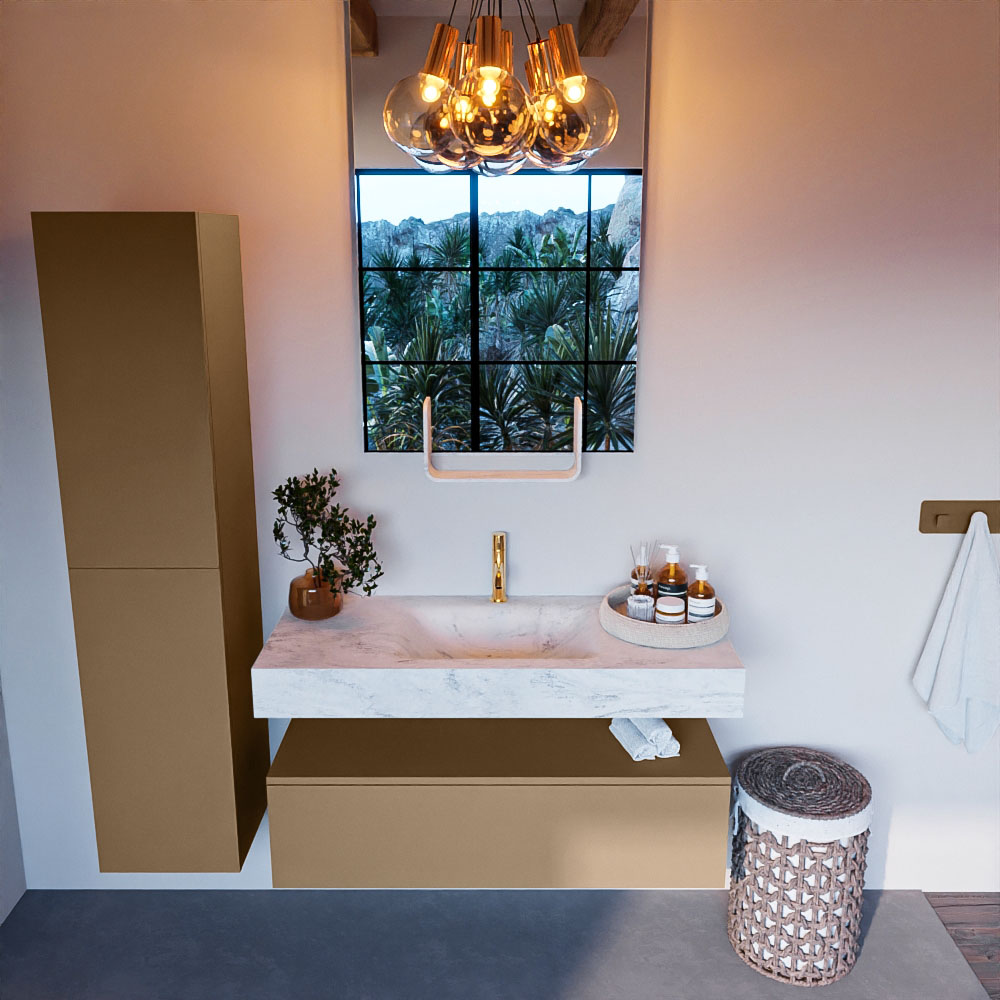 MONDIAZ ALAN-DLUX 110cm mueble de baño Oro 1 cajón. Lavabo CLOUD Centro 1 orificio color Opalo. 2 MONDIAZ ALAN-DLUX 110cm mueble de baño Oro 1 cajón. Lavabo CLOUD Centro 1 orificio color Opalo. - Imagen 2