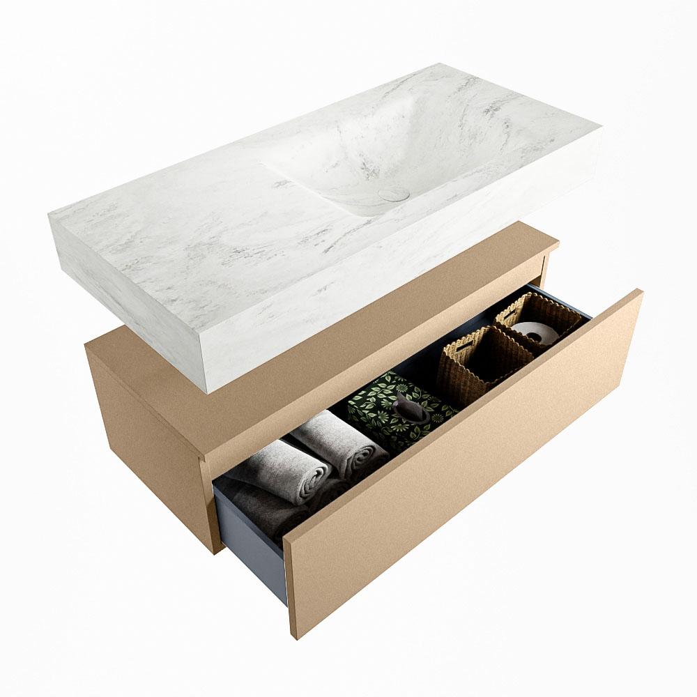 MONDIAZ ALAN-DLUX 100cm mueble de baño Oro 1 cajón. Lavabo CLOUD Derecho sin orificios color Opalo. 6 MONDIAZ ALAN-DLUX 100cm mueble de baño Oro 1 cajón. Lavabo CLOUD Derecho sin orificios color Opalo. - Imagen 6
