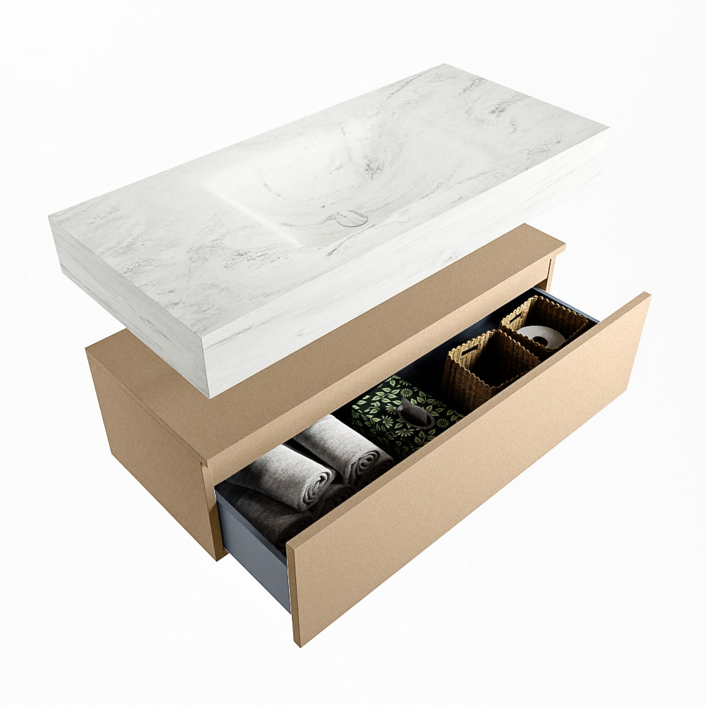MONDIAZ ALAN-DLUX 100cm mueble de baño Oro 1 cajón. Lavabo CLOUD Centro 1 orificio color Opalo. 7 MONDIAZ ALAN-DLUX 100cm mueble de baño Oro 1 cajón. Lavabo CLOUD Centro 1 orificio color Opalo. - Imagen 7