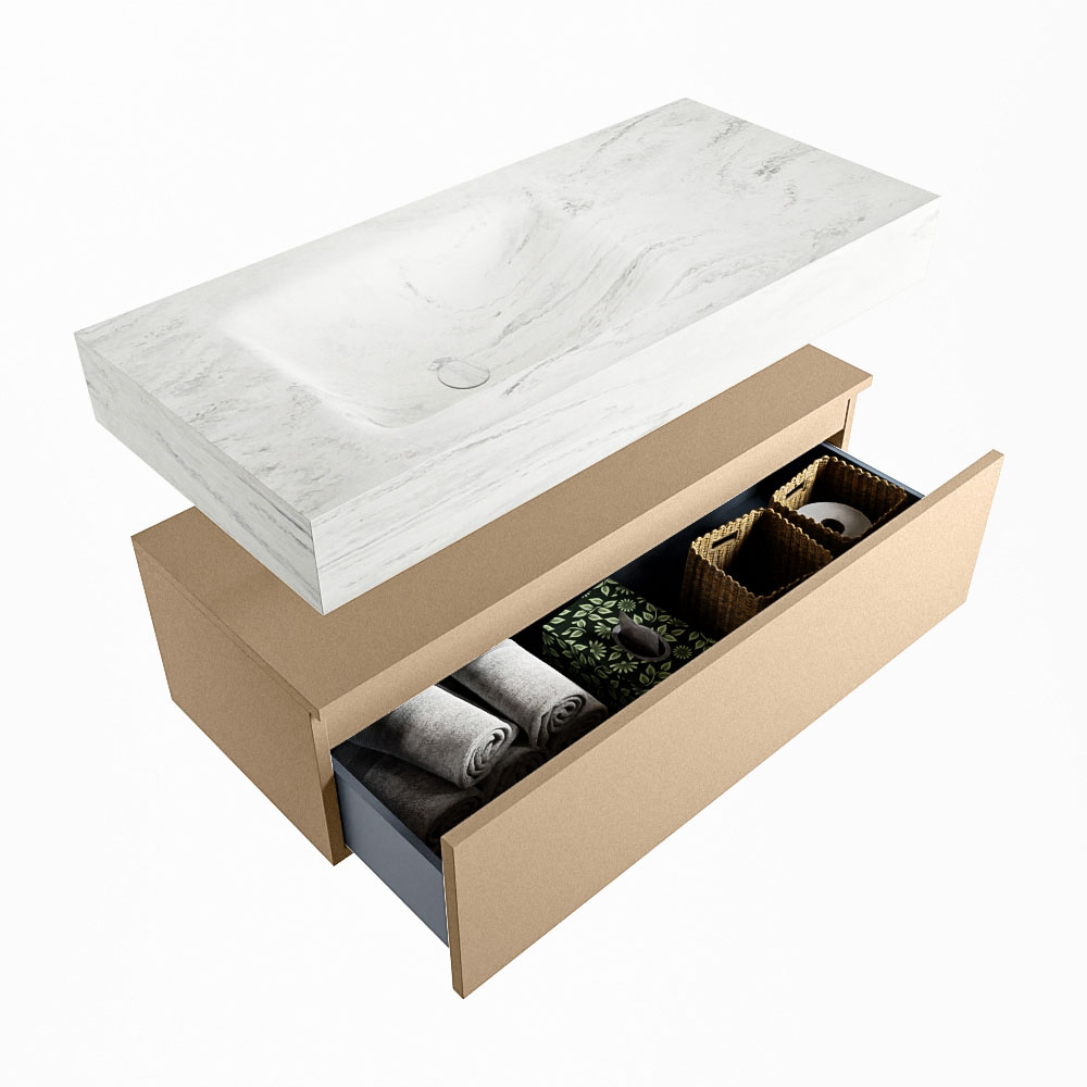 MONDIAZ ALAN-DLUX 100cm mueble de baño Oro 1 cajón. Lavabo CLOUD Izquierda 1 orificio color Opalo. 6 MONDIAZ ALAN-DLUX 100cm mueble de baño Oro 1 cajón. Lavabo CLOUD Izquierda 1 orificio color Opalo. - Imagen 6