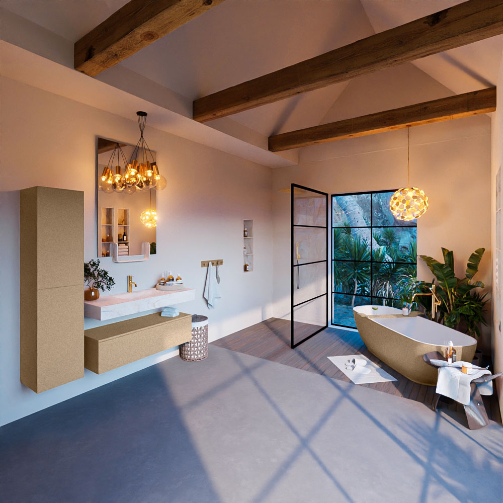 MONDIAZ ALAN-DLUX 110cm mueble de baño Oro 1 cajón. Lavabo CLOUD Centro 1 orificio color Opalo. 3 MONDIAZ ALAN-DLUX 110cm mueble de baño Oro 1 cajón. Lavabo CLOUD Centro 1 orificio color Opalo. - Imagen 3