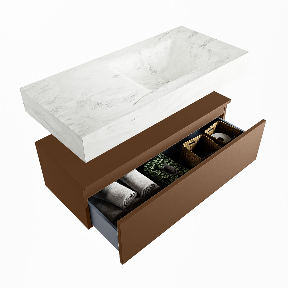 MONDIAZ ALAN-DLUX 100cm mueble de baño Rust 1 cajón. Lavabo CLOUD Derecho sin orificios color Opalo. 6 MONDIAZ ALAN-DLUX 100cm mueble de baño Rust 1 cajón. Lavabo CLOUD Derecho sin orificios color Opalo. - Imagen 6