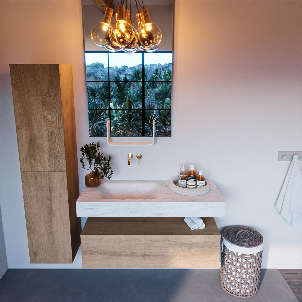 MONDIAZ ALAN-DLUX 110cm mueble de baño Washed Oak 1 cajón. Lavabo CLOUD Izquierda sin orificios color Opalo. 2 MONDIAZ ALAN-DLUX 110cm mueble de baño Washed Oak 1 cajón. Lavabo CLOUD Izquierda sin orificios color Opalo. - Imagen 2