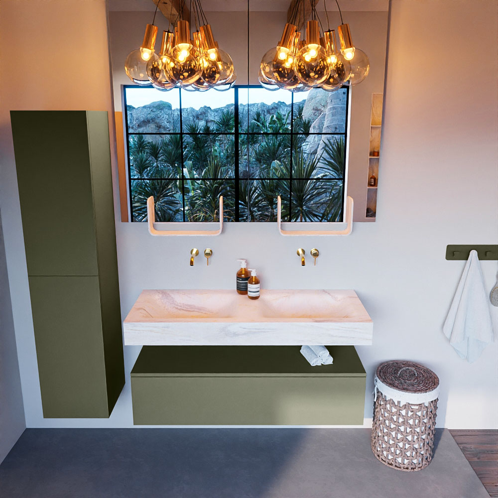 MONDIAZ ALAN-DLUX 120cm mueble de baño Army 1 cajón. Lavabo CLOUD Doble sin orificios color Ostra. 2 MONDIAZ ALAN-DLUX 120cm mueble de baño Army 1 cajón. Lavabo CLOUD Doble sin orificios color Ostra. - Imagen 2