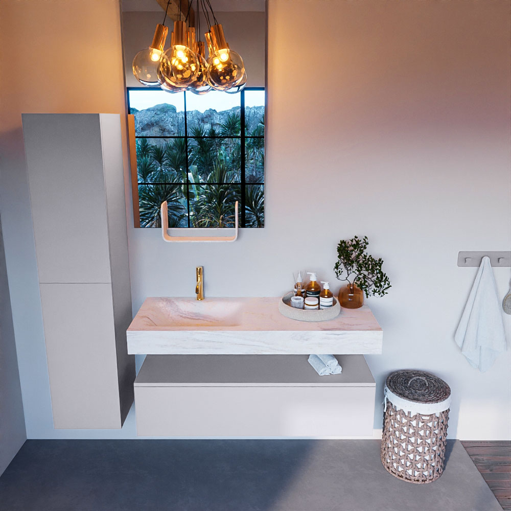 MONDIAZ ALAN-DLUX 120cm mueble de baño Cale 1 cajón. Lavabo CLOUD Izquierda 1 orificio color Ostra. 2 MONDIAZ ALAN-DLUX 120cm mueble de baño Cale 1 cajón. Lavabo CLOUD Izquierda 1 orificio color Ostra. - Imagen 2