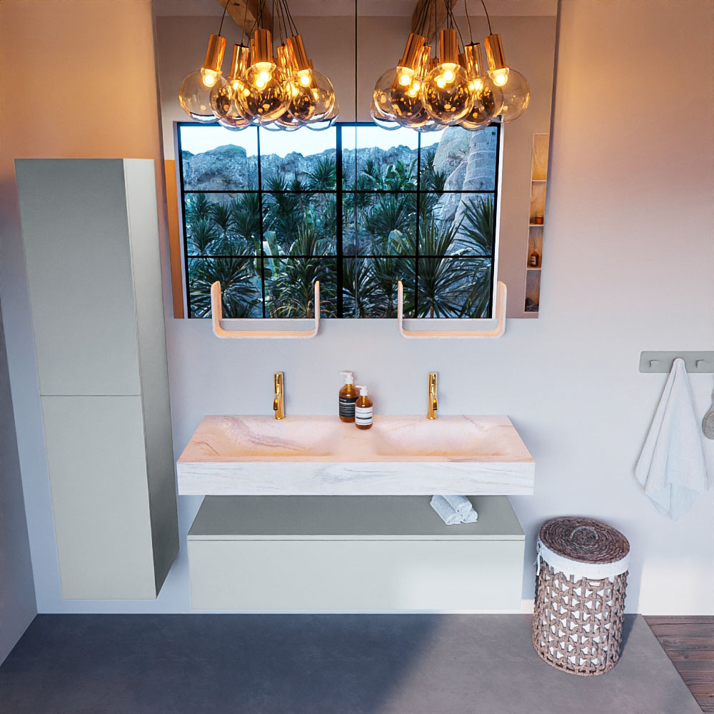 MONDIAZ ALAN-DLUX 120cm mueble de baño Clay 1 cajón. Lavabo CLOUD Doble 2 orificios color Ostra. 2 MONDIAZ ALAN-DLUX 120cm mueble de baño Clay 1 cajón. Lavabo CLOUD Doble 2 orificios color Ostra. - Imagen 2