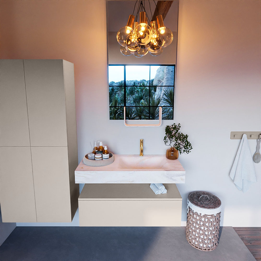 MONDIAZ ALAN-DLUX 100cm mueble de baño Linen 1 cajón. Lavabo CLOUD Derecho 1 orificio color Ostra. 2 MONDIAZ ALAN-DLUX 100cm mueble de baño Linen 1 cajón. Lavabo CLOUD Derecho 1 orificio color Ostra. - Imagen 2