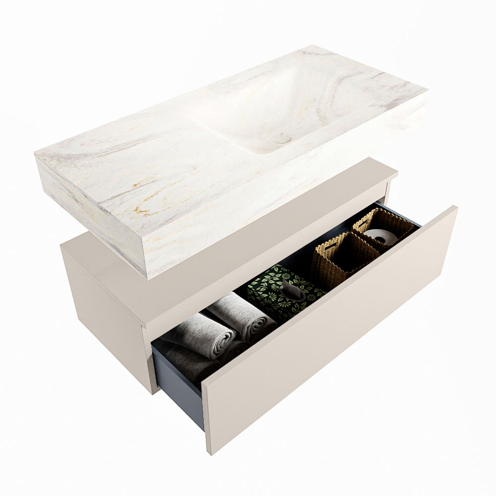 MONDIAZ ALAN-DLUX 100cm mueble de baño Linen 1 cajón. Lavabo CLOUD Derecho 1 orificio color Ostra. 6 MONDIAZ ALAN-DLUX 100cm mueble de baño Linen 1 cajón. Lavabo CLOUD Derecho 1 orificio color Ostra. - Imagen 6