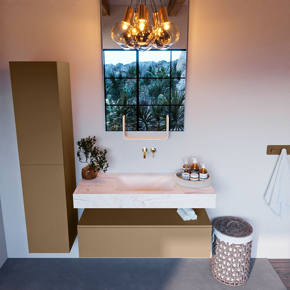 MONDIAZ ALAN-DLUX 110cm mueble de baño Oro 1 cajón. Lavabo CLOUD Centro sin orificios color Ostra. 2 MONDIAZ ALAN-DLUX 110cm mueble de baño Oro 1 cajón. Lavabo CLOUD Centro sin orificios color Ostra. - Imagen 2