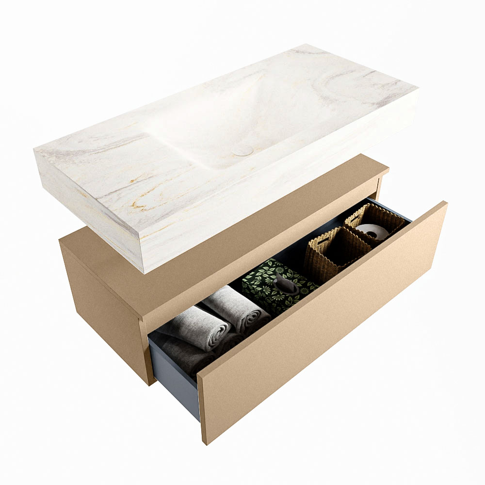 MONDIAZ ALAN-DLUX 100cm mueble de baño Oro 1 cajón. Lavabo CLOUD Centro 1 orificio color Ostra. 6 MONDIAZ ALAN-DLUX 100cm mueble de baño Oro 1 cajón. Lavabo CLOUD Centro 1 orificio color Ostra. - Imagen 6