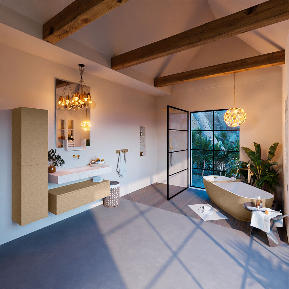 MONDIAZ ALAN-DLUX 110cm mueble de baño Oro 1 cajón. Lavabo CLOUD Centro sin orificios color Ostra. 3 MONDIAZ ALAN-DLUX 110cm mueble de baño Oro 1 cajón. Lavabo CLOUD Centro sin orificios color Ostra. - Imagen 3