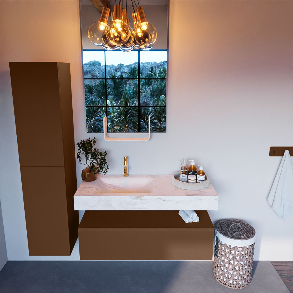 MONDIAZ ALAN-DLUX 110cm mueble de baño Rust 1 cajón. Lavabo CLOUD Izquierda 1 orificio color Ostra. 2 MONDIAZ ALAN-DLUX 110cm mueble de baño Rust 1 cajón. Lavabo CLOUD Izquierda 1 orificio color Ostra. - Imagen 2