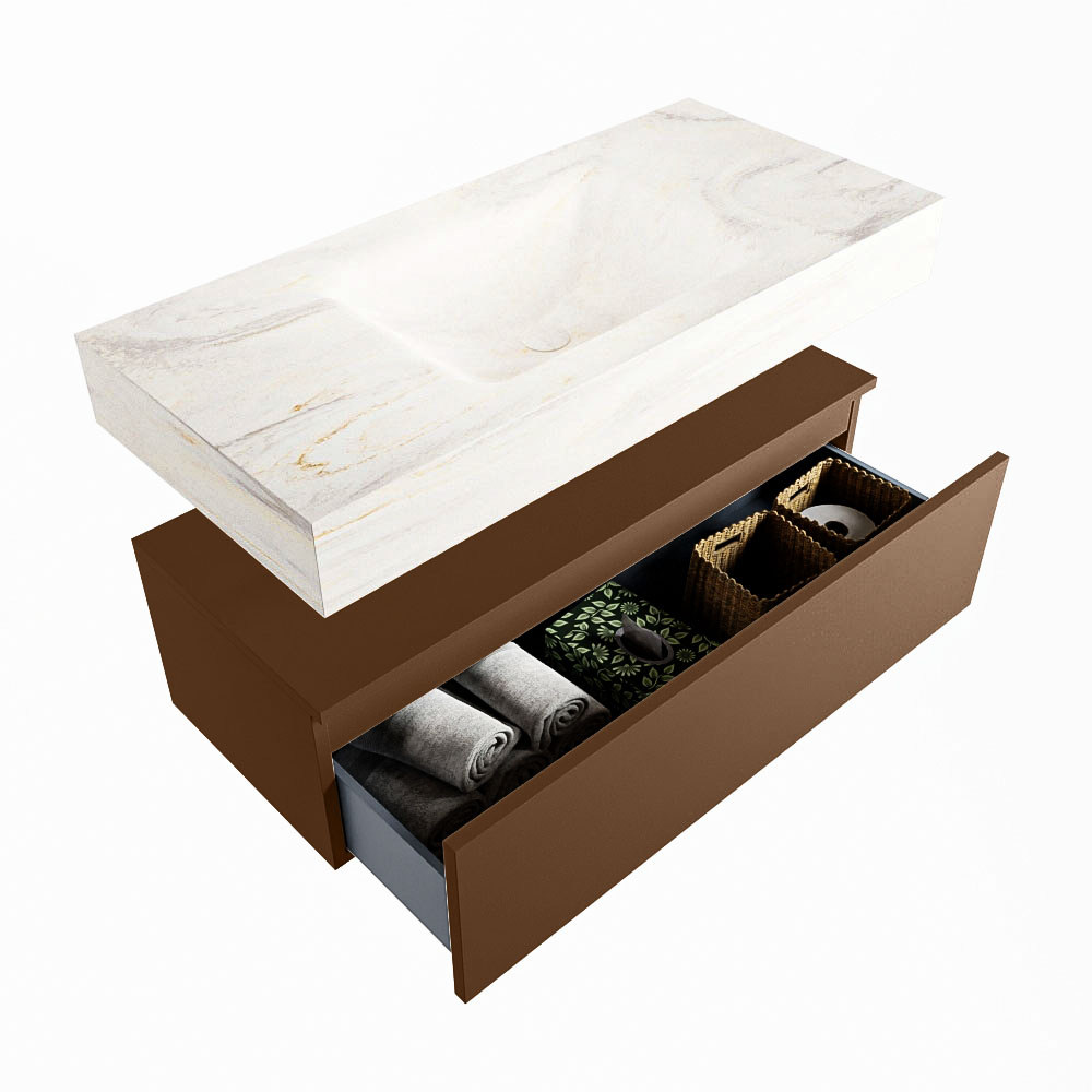 MONDIAZ ALAN-DLUX 100cm mueble de baño Rust 1 cajón. Lavabo CLOUD Centro sin orificios color Ostra. 6 MONDIAZ ALAN-DLUX 100cm mueble de baño Rust 1 cajón. Lavabo CLOUD Centro sin orificios color Ostra. - Imagen 6