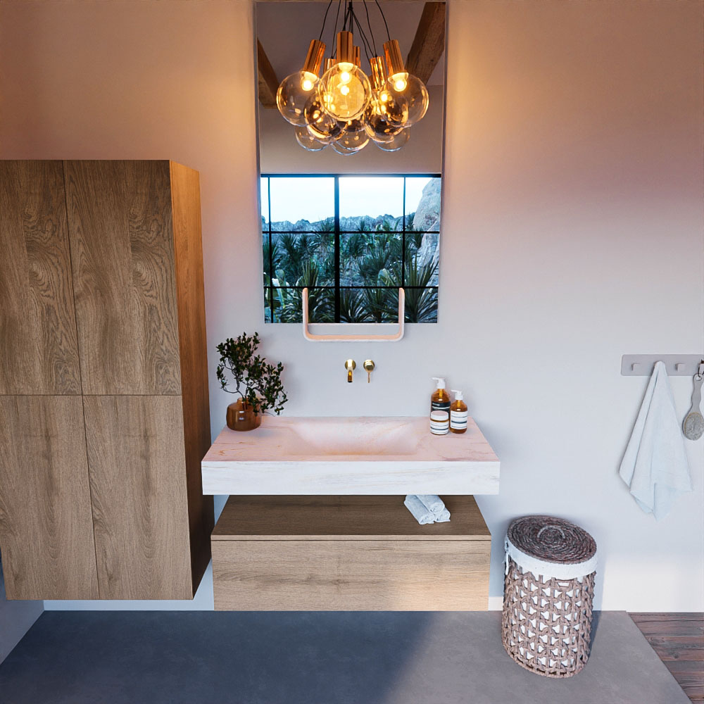 MONDIAZ ALAN-DLUX 100cm mueble de baño Washed Oak 1 cajón. Lavabo CLOUD Centro sin orificios color Ostra. 2 MONDIAZ ALAN-DLUX 100cm mueble de baño Washed Oak 1 cajón. Lavabo CLOUD Centro sin orificios color Ostra. - Imagen 2