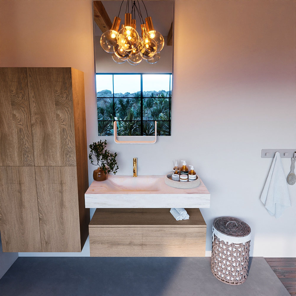MONDIAZ ALAN-DLUX 100cm mueble de baño Washed Oak 1 cajón. Lavabo CLOUD Izquierda 1 orificio color Ostra. 2 MONDIAZ ALAN-DLUX 100cm mueble de baño Washed Oak 1 cajón. Lavabo CLOUD Izquierda 1 orificio color Ostra. - Imagen 2