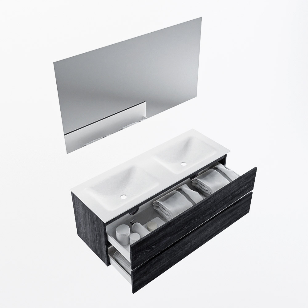 MONDIAZ VICA 130cm mueble de baño Antracite 2 cajones. Lavabo CLOUD Doble sin orificio color Talc con espejo LED. 6 MONDIAZ VICA 130cm mueble de baño Antracite 2 cajones. Lavabo CLOUD Doble sin orificio color Talc con espejo LED. - Imagen 7