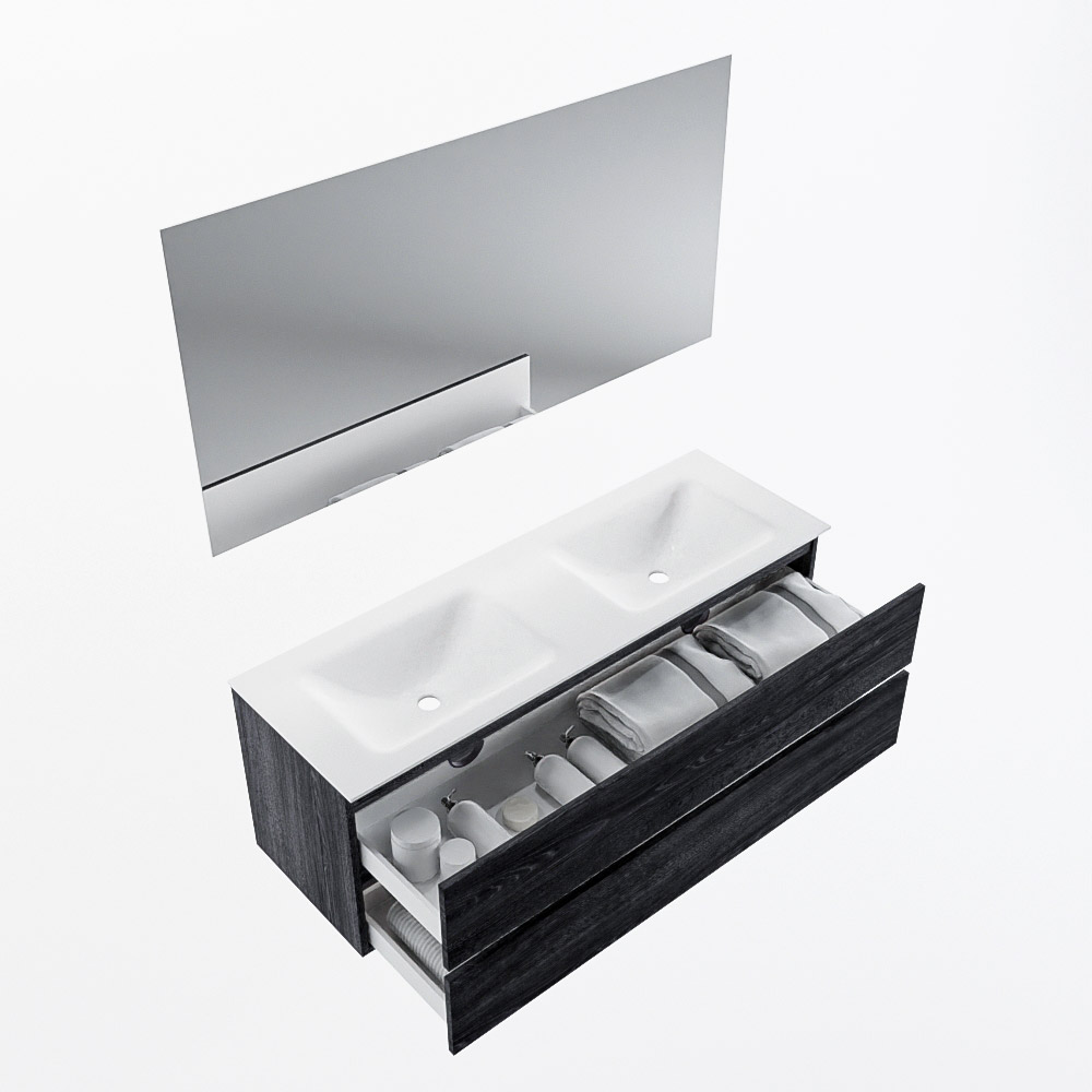 MONDIAZ VICA 140cm mueble de baño Antracite 2 cajones. Lavabo CLOUD Doble 2 orificios color Talc con espejo LED. 7 MONDIAZ VICA 140cm mueble de baño Antracite 2 cajones. Lavabo CLOUD Doble 2 orificios color Talc con espejo LED. - Imagen 7