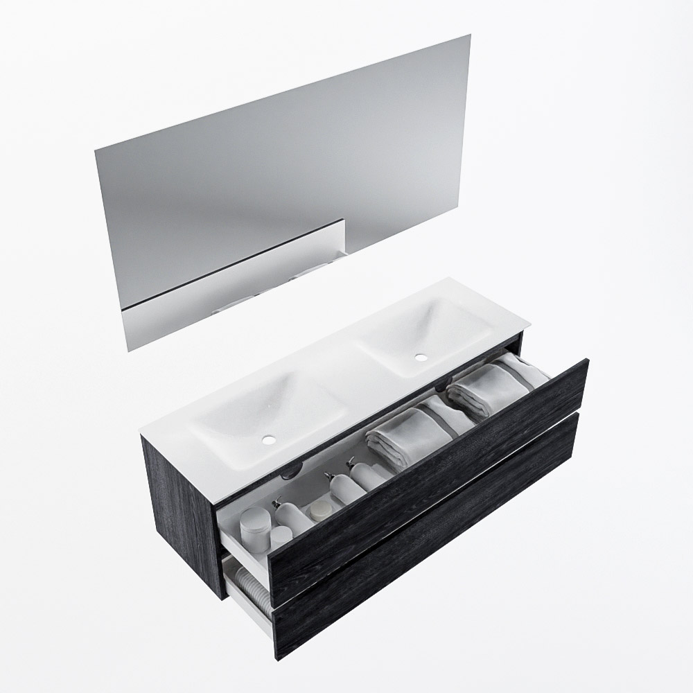 MONDIAZ VICA 150cm mueble de baño Antracite 2 cajones. Lavabo CLOUD Doble 2 orificios color Talc con espejo LED. 7 MONDIAZ VICA 150cm mueble de baño Antracite 2 cajones. Lavabo CLOUD Doble 2 orificios color Talc con espejo LED. - Imagen 7