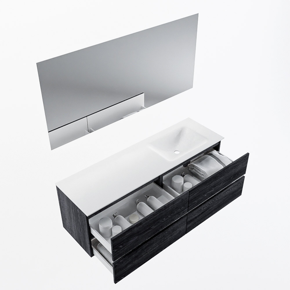 MONDIAZ VICA 150cm mueble de baño Antracite 4 cajones. Lavabo CLOUD Derecho sin orificio color Talc con espejo LED. 7 MONDIAZ VICA 150cm mueble de baño Antracite 4 cajones. Lavabo CLOUD Derecho sin orificio color Talc con espejo LED. - Imagen 7