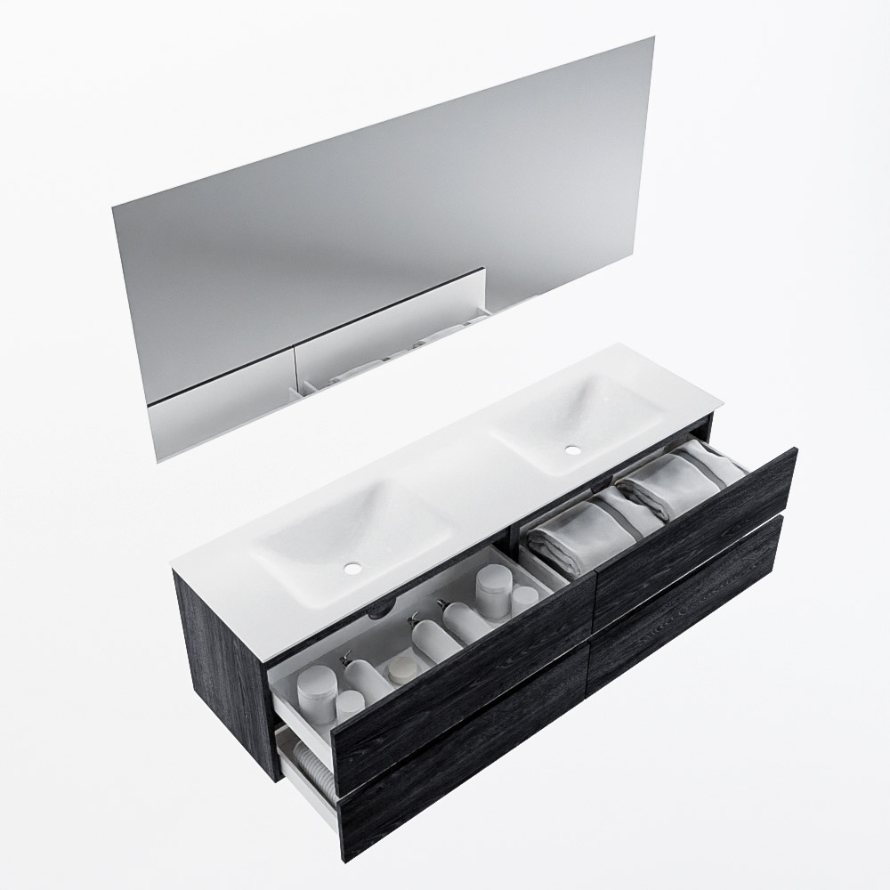 MONDIAZ VICA 170cm mueble de baño Antracite 4 cajones. Lavabo CLOUD Doble 2 orificios color Talc con espejo LED. 7 MONDIAZ VICA 170cm mueble de baño Antracite 4 cajones. Lavabo CLOUD Doble 2 orificios color Talc con espejo LED. - Imagen 7