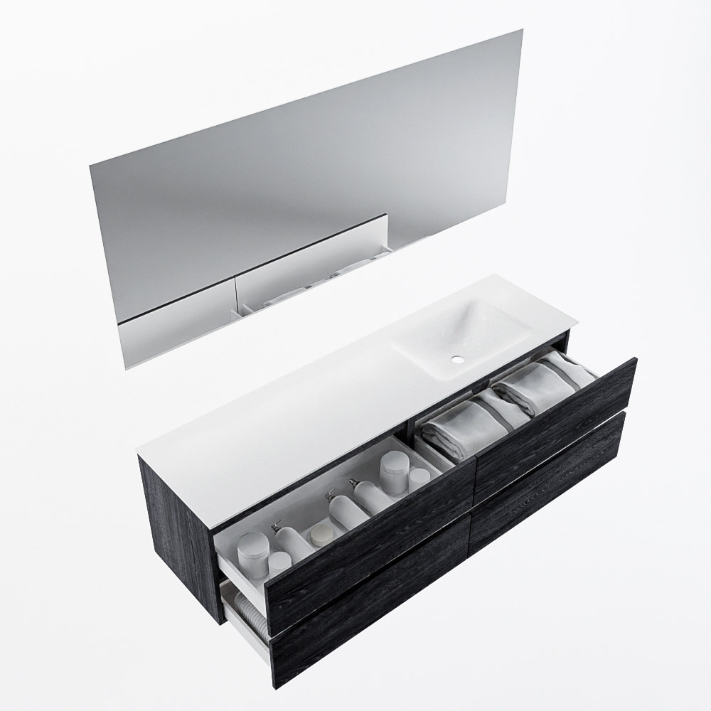 MONDIAZ VICA 170cm mueble de baño Antracite 4 cajones. Lavabo CLOUD Derecho sin orificio color Talc con espejo LED. 7 MONDIAZ VICA 170cm mueble de baño Antracite 4 cajones. Lavabo CLOUD Derecho sin orificio color Talc con espejo LED. - Imagen 7