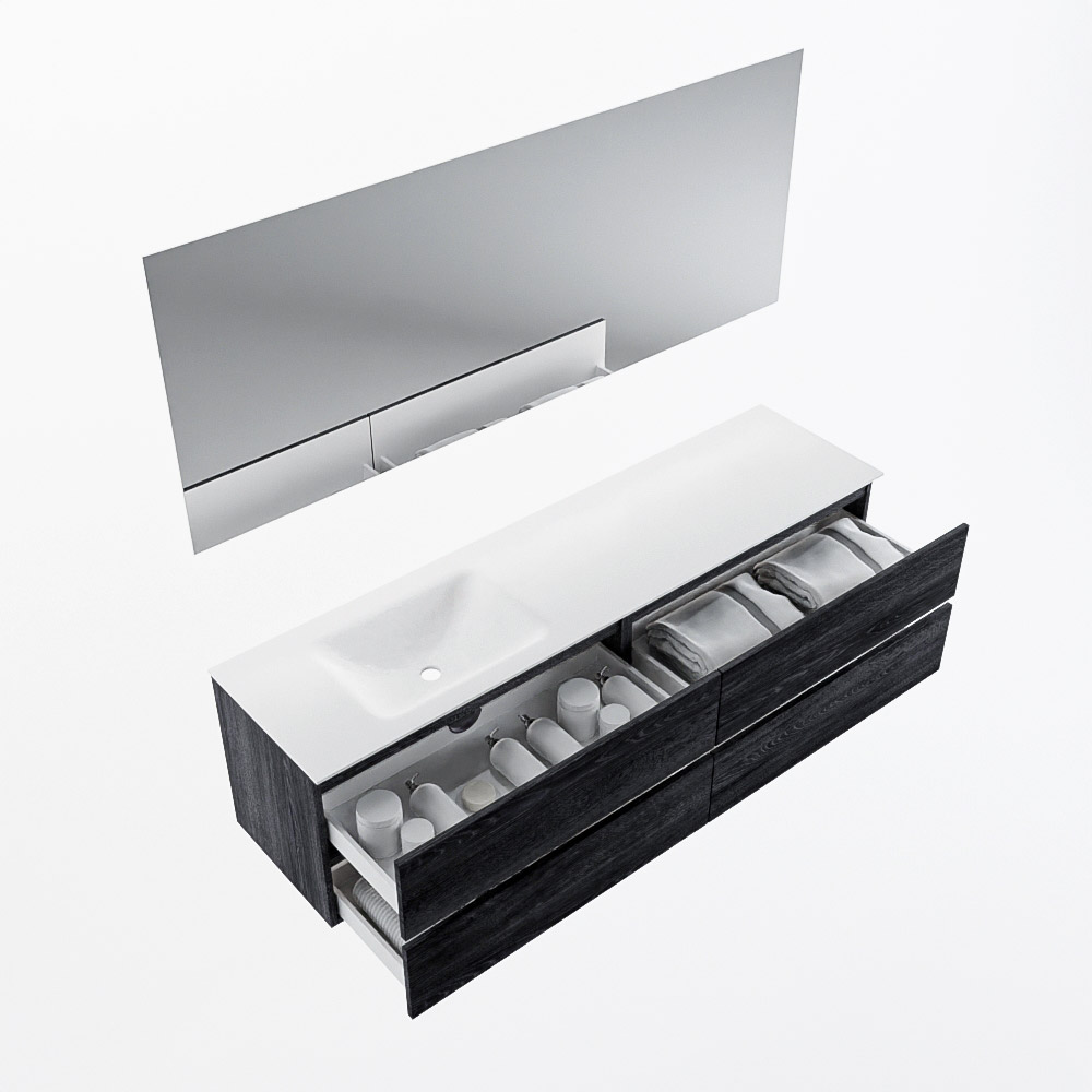 MONDIAZ VICA 180cm mueble de baño Antracite 4 cajones. Lavabo CLOUD Izquierda 1 orificio color Talc con espejo LED. 7 MONDIAZ VICA 180cm mueble de baño Antracite 4 cajones. Lavabo CLOUD Izquierda 1 orificio color Talc con espejo LED. - Imagen 7