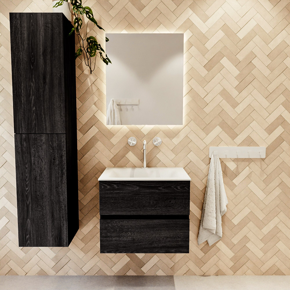 MONDIAZ VICA 60cm mueble de baño Antracite 2 cajones. Lavabo CLOUD Centro 1 orificio color Talc con espejo LED. 2 MONDIAZ VICA 60cm mueble de baño Antracite 2 cajones. Lavabo CLOUD Centro 1 orificio color Talc con espejo LED. - Imagen 2