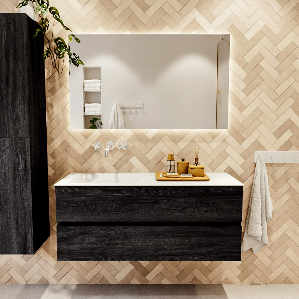 MONDIAZ VICA 120cm mueble de baño Antracite 2 cajones. Lavabo CLOUD Izquierda sin orificio color Talc con espejo LED. 2 MONDIAZ VICA 120cm mueble de baño Antracite 2 cajones. Lavabo CLOUD Izquierda sin orificio color Talc con espejo LED. - Imagen 2