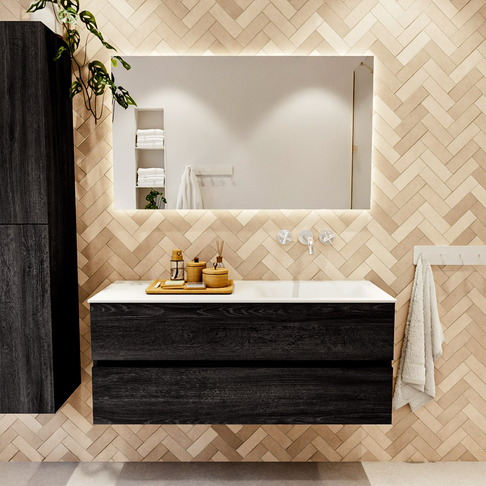MONDIAZ VICA 120cm mueble de baño Antracite 2 cajones. Lavabo CLOUD Derecho sin orificio color Talc con espejo LED. 2 MONDIAZ VICA 120cm mueble de baño Antracite 2 cajones. Lavabo CLOUD Derecho sin orificio color Talc con espejo LED. - Imagen 2