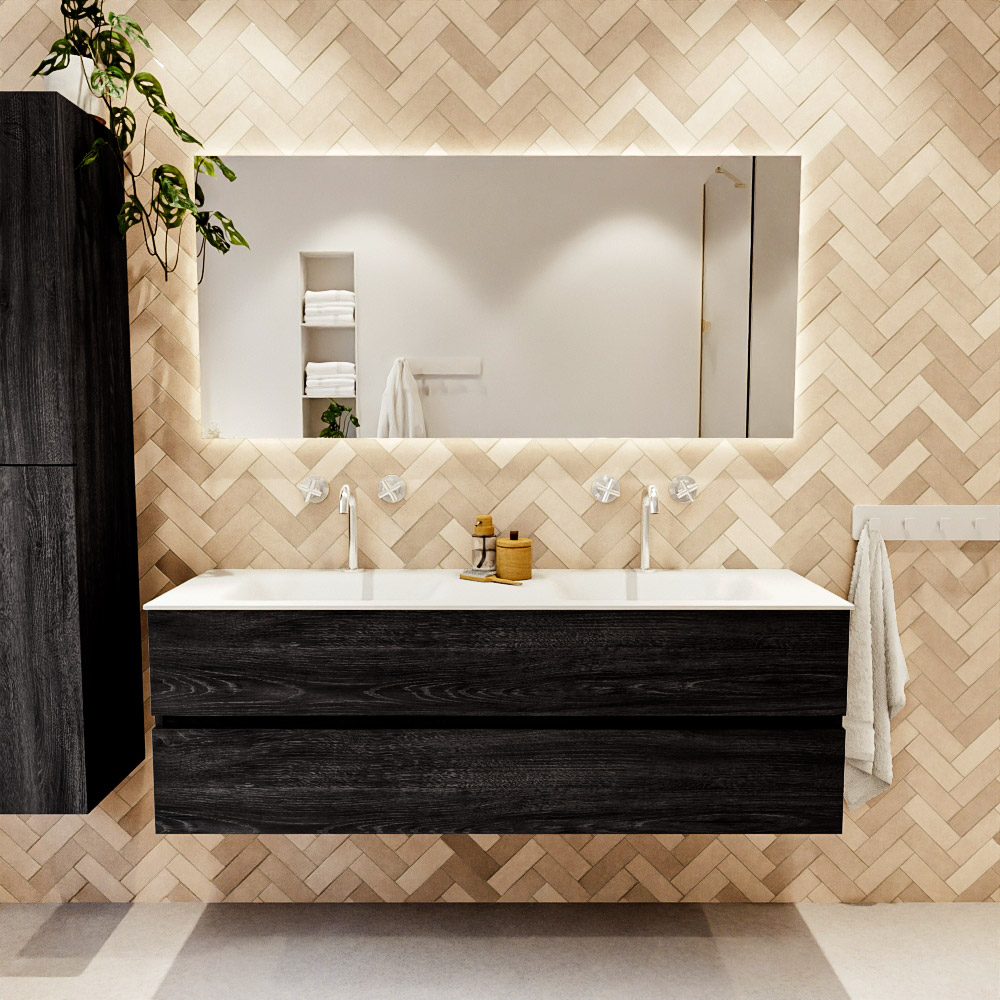 MONDIAZ VICA 150cm mueble de baño Antracite 2 cajones. Lavabo CLOUD Doble 2 orificios color Talc con espejo LED. 2 MONDIAZ VICA 150cm mueble de baño Antracite 2 cajones. Lavabo CLOUD Doble 2 orificios color Talc con espejo LED. - Imagen 2
